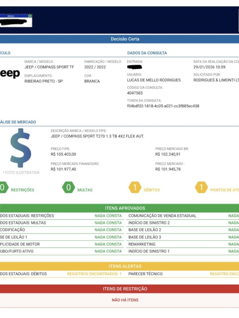 Um relatório completo com mais de 300 itens, somente aqui na Autos Consultoria você tem esse nível de informações. Vistoria Cautelar ou Pré-Compra realizada em carro usado ou seminovo em Ribeirão Preto/SP – São Carlos/SP – Sertãozinho/SP – Batatais/SP